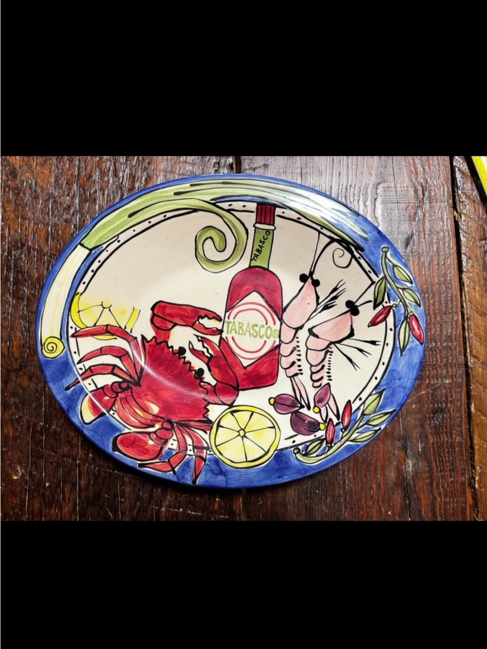 Tabasco Cream and Blue Oval Serving Platter with Logo - TIKA Hasslock